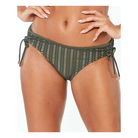 BAR III Women's Green Crochet Side Tie Hipster Swimsuit Bottom M