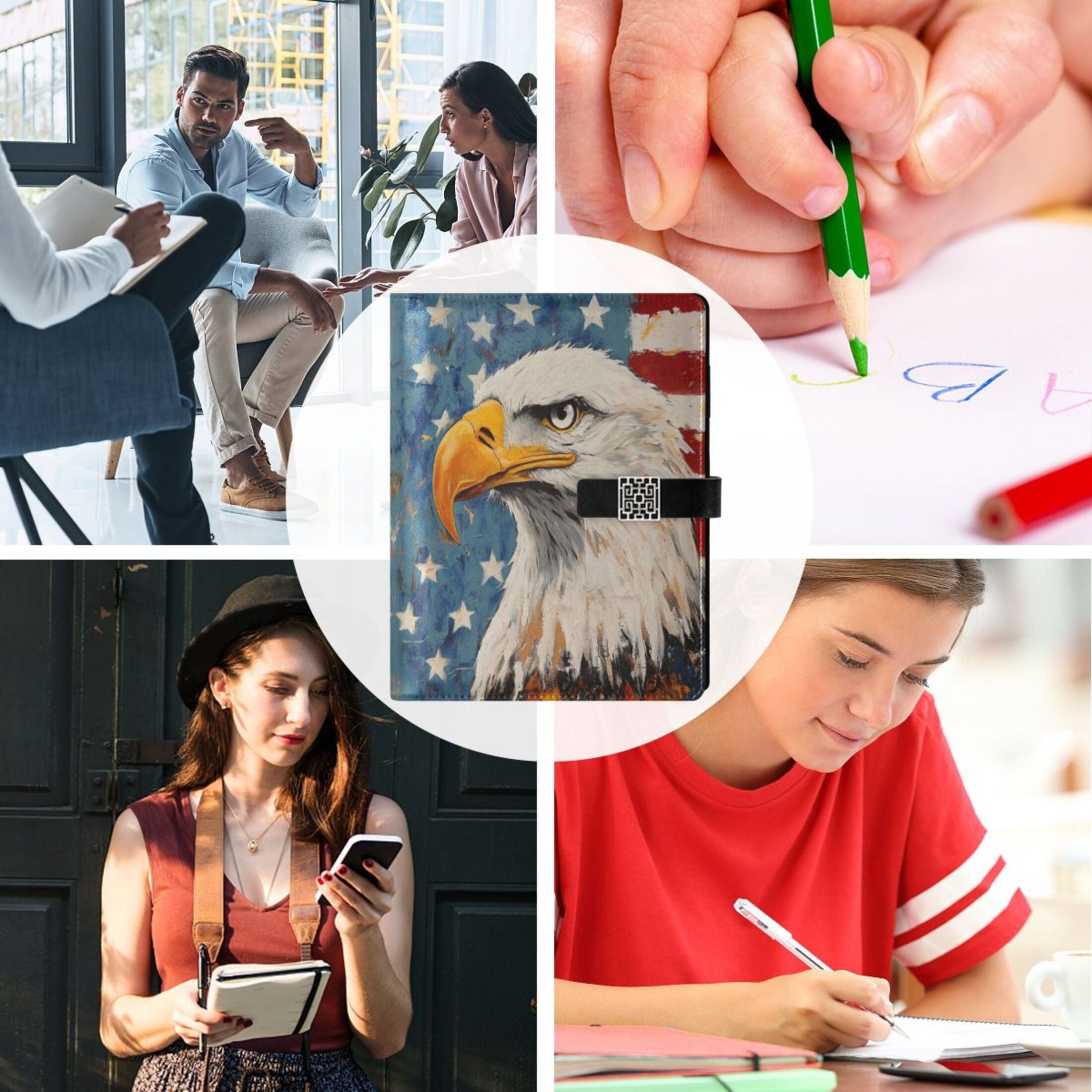 Leather Planner Leather Notebook Notebook Journal Binder Design Pen Pocket Design Convenient for Storage Eagle Pattern