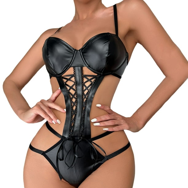 NECHOLOGY Ropa Interior Mujer Adulto Lenceria De Mujer Sexy Para Sexo Lenceria sexy casual de cuero sin espalda vestido de discoteca Negro Chico Walmart en linea