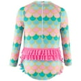 thumbnail image 3 of Hienoo Toddler Girls Long Sleeve Zip-Up Rash Guard One-Piece Swimsuit with Scale Print, 3 of 8