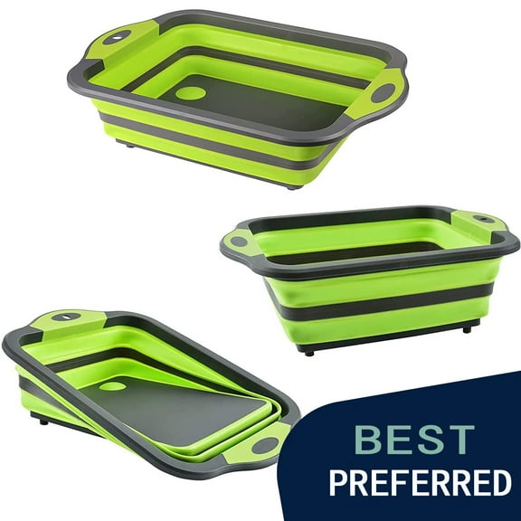 Collapsible Cutting Board,MEKBOK Chopping Board Kitchen Foldable Camping Dishes Sink Space Saving 3 in 1 Multifunction Storage Basket for BBQ Prep/Picnic/Camping-Green