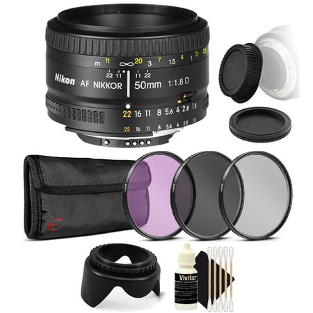 Nikon AF FX NIKKOR 50mm f/1.8D Prime Lens For Nikon Digital SLR Cameras with UV CPL FLD Filters + Cleaning Tools for