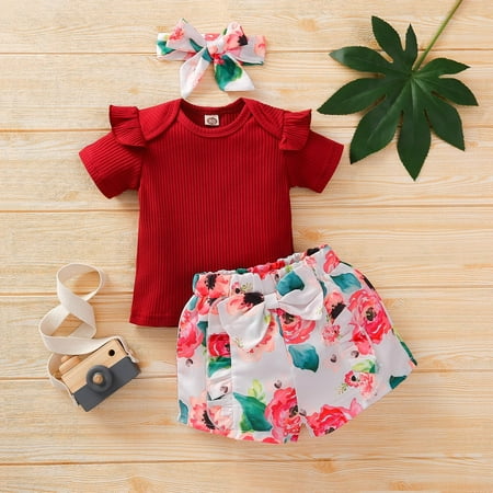 

Hunpta Baby Girl Clothes Outfits Cotton Solid Color Tops Casual 3PCS Set