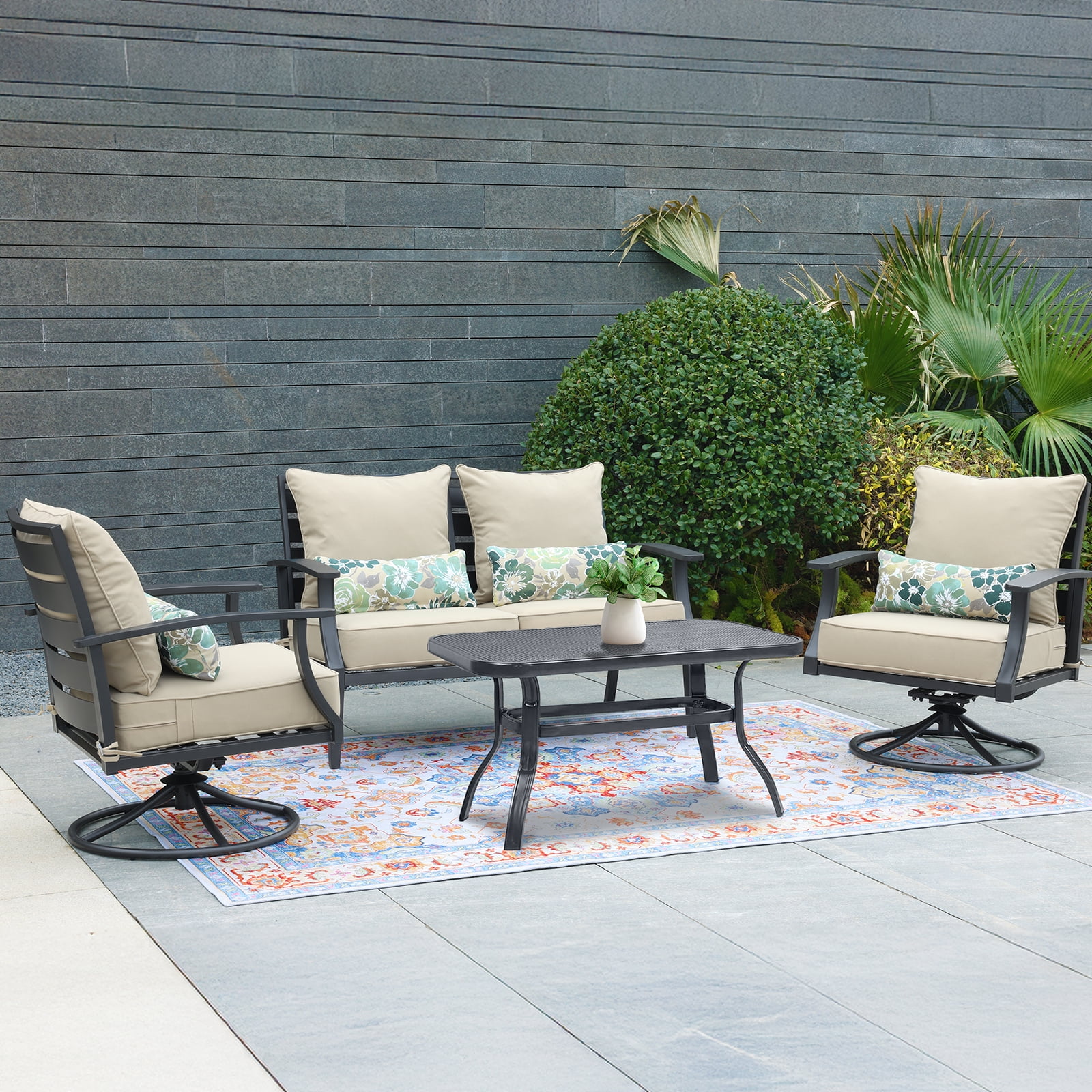 Aoodor 22"x24" Brown Patio Chair Cushions Set, Memory Foam Outdoor Seat Cushions (Set of 2 Seats, 2 Backs, 2 Lumbar Pillows)