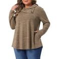 thumbnail image 5 of Agnes Orinda Women's Plus Size Sweatshirt Tops Cowl Neck Long Sleeve Pockets Casual Tunic Blouse with Button Decor 3X Brown, 5 of 7