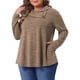thumbnail image 4 of Sudadera de mujer de talla grande Agnes Orinda, con cuello de cowl, mangas largas, bolsillos, blusa tunic casual con decoración de botones 1X marrón, 4 of 6