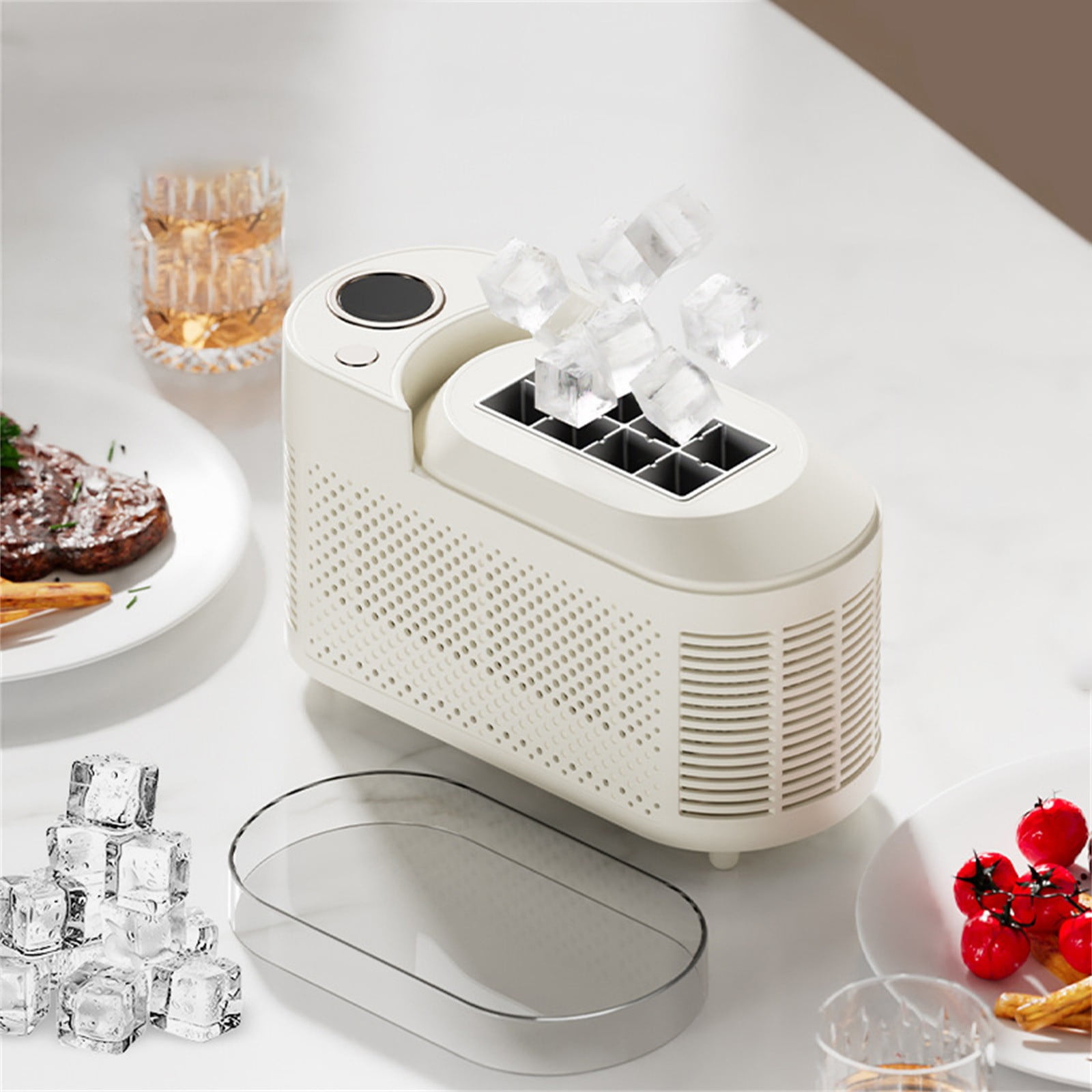 Mini Ice Maker for Countertop - Fast 10-Minute Ice Cube Machine with 12V DC Adapter, Portable for Camping/Cars/Parties - Makes 8 Cubes per Batch