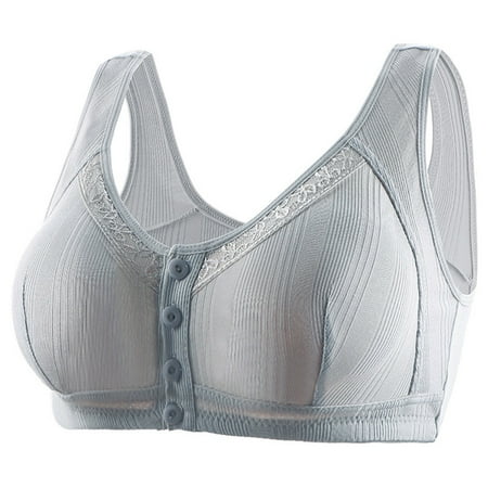 TrendVibe365 Full Coverage Bras for Women Cotton Wirefree Push up Bralette Padded Snap Front Closure Wide Strap Corset Full Coverage Crop Tank Top Comfy Lingerie Gray 44