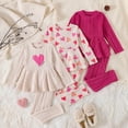 thumbnail image 3 of LYHaoo Girls Long Sleeve Heart Print Solid Color Matching Top Skirt And Slim Fit Pants Three Piece Outfit Girls Outfit Sets Sizes 2-3 Years(Pink), 3 of 6