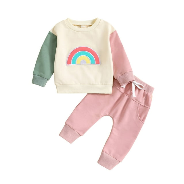 WEIYLL Ensembles pour Garçons Tenues Automne Imprimé Arc-en-Ciel Chandail à Manches Longues Pantalon à Taille Élastique Printemps Complets Rouges 18-24 Mois