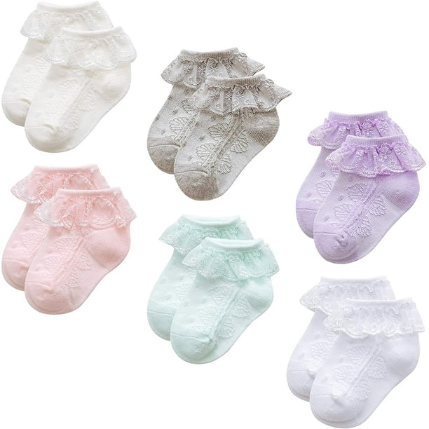 George Baby Girls' Crew Socks with Grippers 4-Pack, • 0-12 months - 36+  months 