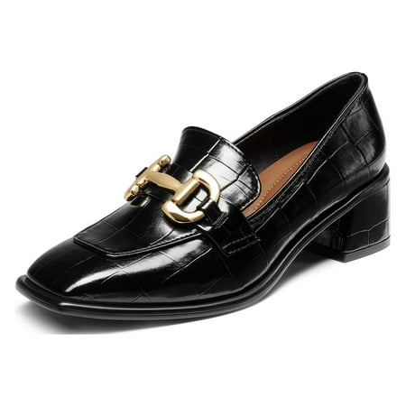 DREAM PAIRS Loafers with Heels for Women Leather Chunky Loafer Shoes Penny Casual