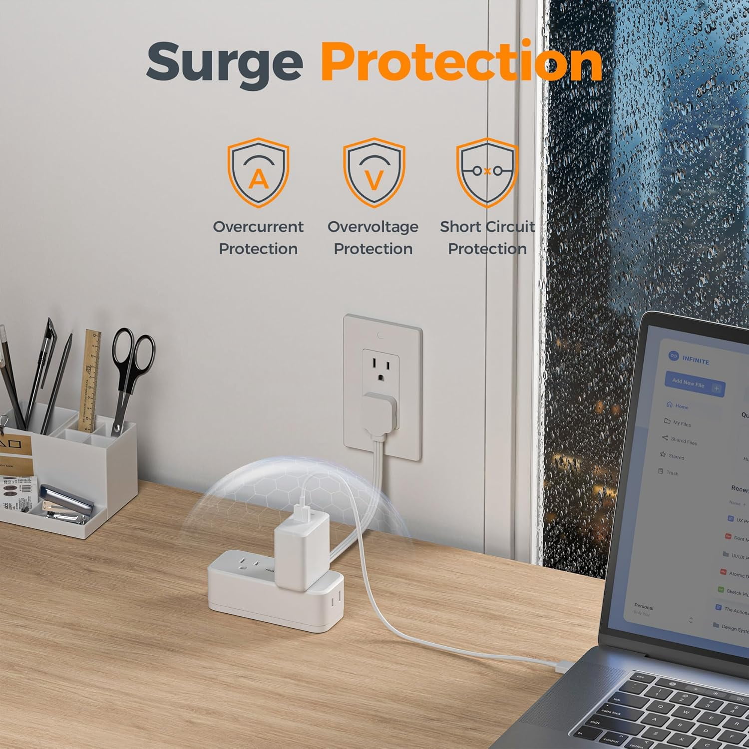 Short Extension Cord 0.5Ft, Flat Plug Outlet Extender Surge Protector with 4 Widely AC with 3 USB Ports (1 USB C), Multi Plug Small Power Strip for Travel, Home Office College Dorm Essentials