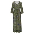 thumbnail image 4 of LOVZFMLL Mode Femmes Col en V Imprimé Manches 3/4 Patchwork Robe Longue Décontractée Vert P, 4 of 6