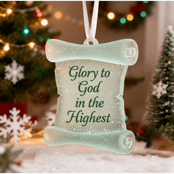 Glass Christmas Tree Ornament Scroll Pendant Holiday Decoration 8 in x 6 cm Green Sea Glass Design
