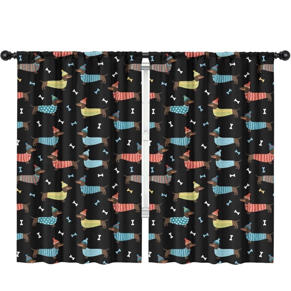 Dachshund and Sweater Black Pattern Insulated Teens Curtains Set Of 2, Bedroom Essentials, Toddler Room Decor 52"x84"