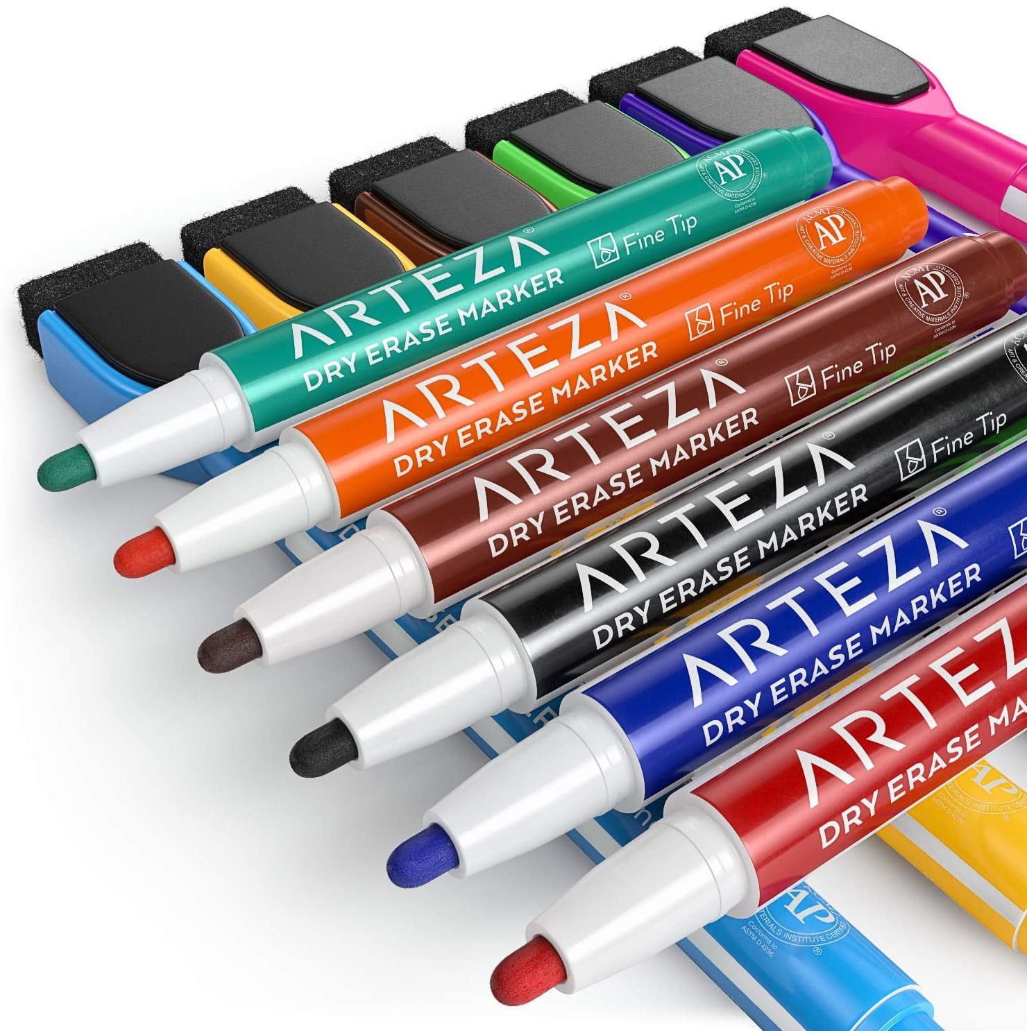 ARTEZA Magnetic Dry Erase Markers with Eraser, Pack of 60, Fine Tip, 12  Assorted Colors with Low-Odor Ink, Whiteboard Pens, Office Supplies for