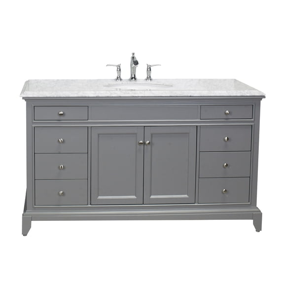 Eviva Elite Stamford 60" Gray Solid Wood Single Bathroom Vanity Set with Double OG white carrara Marble Top & White Undermount Porcelain Sink