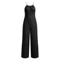 thumbnail image 5 of Women's Solid‑Color Spaghetti Strap Wide‑Leg Jumpsuit Front Tie V‑Neck Back Zipper Loose‑Fit One‑Piece Pants with Side Pockets Black XXL(XXL), 5 of 9