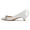 thumbnail image 2 of FSJ Women Shiny Metal Bowknot Pointed Toe Pumps Slip on Kitten Low Heels Elegant Wedding Dressy Work Shoes Size 7.5 White, 2 of 4