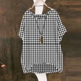 thumbnail image 4 of GUACER Gingham Plaid Shirts for Women Short Sleeve Cotton Linen Summer Tops Casual Checkered Tunic Blouses, 4 of 6