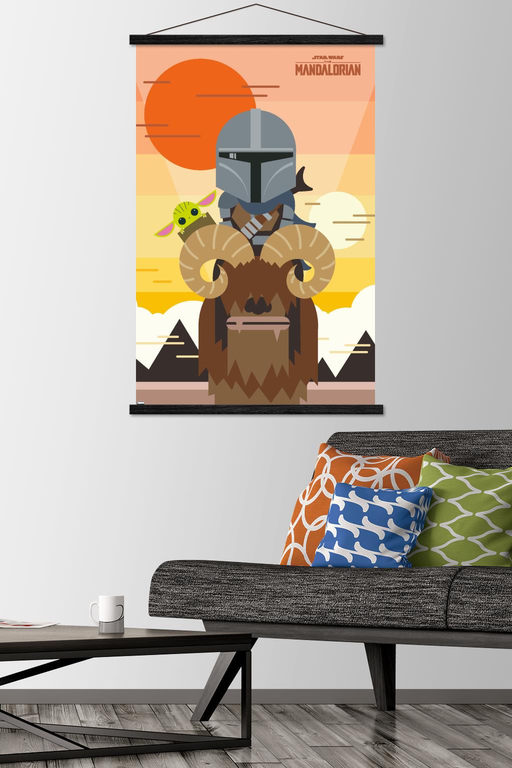 Star Wars: The Mandalorian - Geo Pop Sunset Wall Poster with Wooden Magnetic Frame, 22.375" x 34"