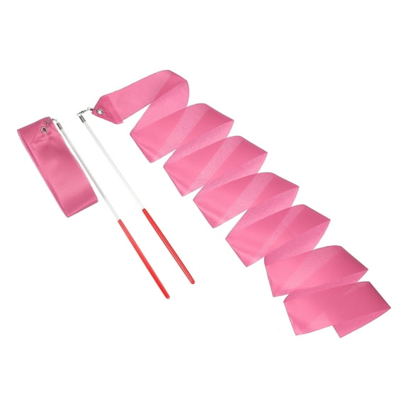 Uxcell 2 Pcs Dance Ribbons, 78.7" Rhythmic Gymnastics Ribbon Streamers Dancer Wand Twirling Dancing Ribbons for Artistic Dancing Gymnastics Training, Dark Pink