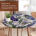 thumbnail image 4 of Spring Flowers Round Tablecloth, Fitted Table Cover with Elastic for 36"-44" Round Tables, Purple Hydrangea Orchid Floral Country Beige Table Cloth Outdoor Indoor Dinning Party Waterproof Tablecloths, 4 of 7