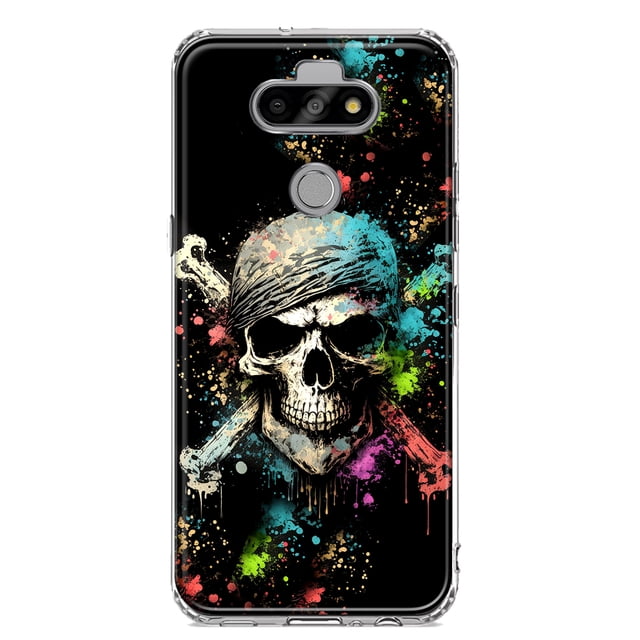 MUNDAZE LG Aristo 5/Phoenix 5/Risio 4 Shockproof Clear Hybrid Protective Phone Case Fantasy Paint Splash Pirate Skull Cover