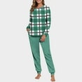thumbnail image 2 of REORIAFEE Two Piece Lounge Set for Women 2 Piece Fleece Warm Pajama Long Sleeve Top and Jogger Plaid Soft Sleepwear Green S-2XL, 2 of 7
