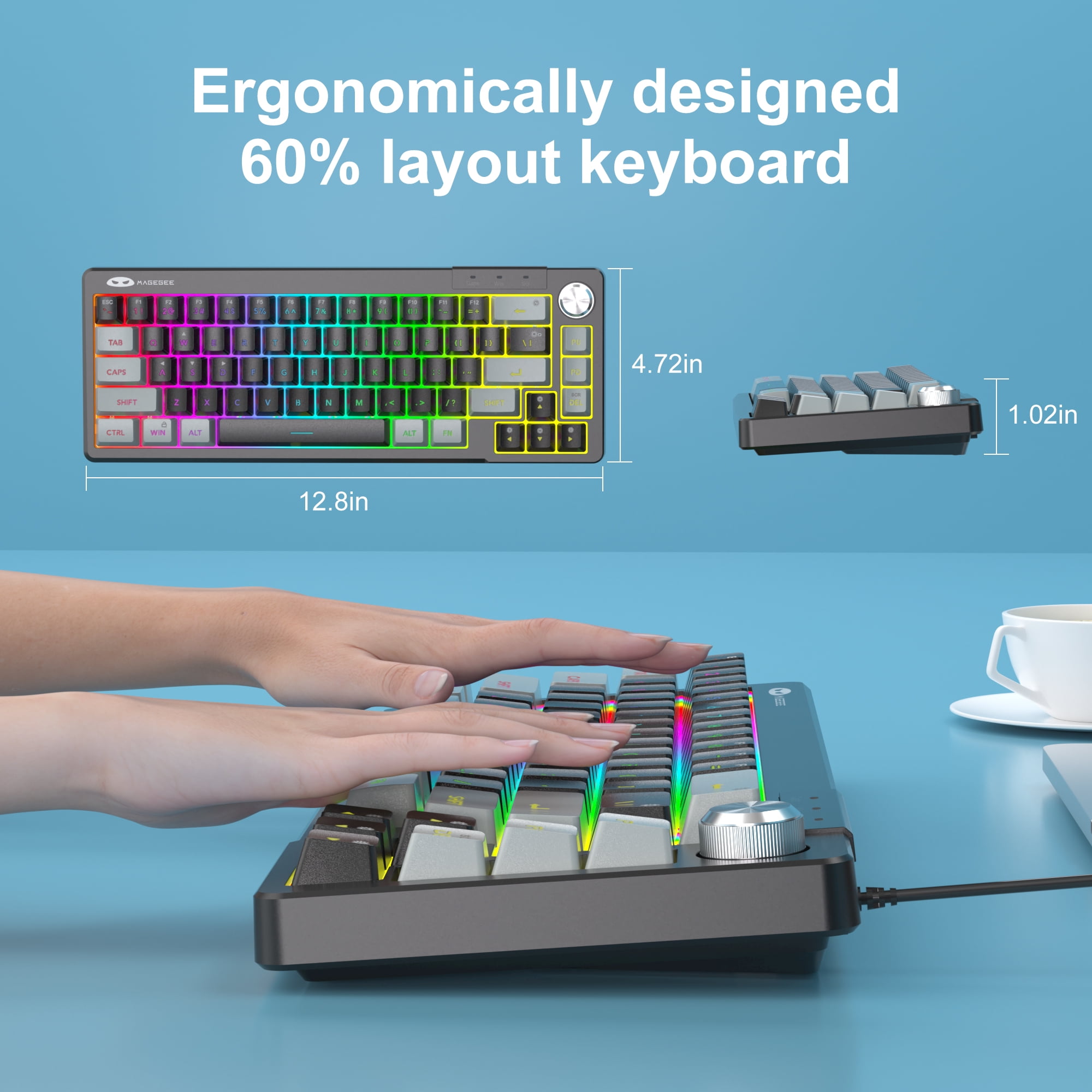 MageGee 60% Gaming Keyboard - TS68 Compact Mechanical-Style Tactile Feel, RGB Backlit with Smart Knob, 68 Keys Ergonomic Design, 18-Key Anti-Ghosting