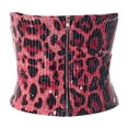 thumbnail image 5 of Landzoo One Glitter Tube Top With Animal Print Front Zipper Waist Cinching Cropped T Shirt For Fashion Faux Leather Spaghetti Strap Racerback Casual Clubwear Cozy Stylish Basic Tube Tops, 5 of 5