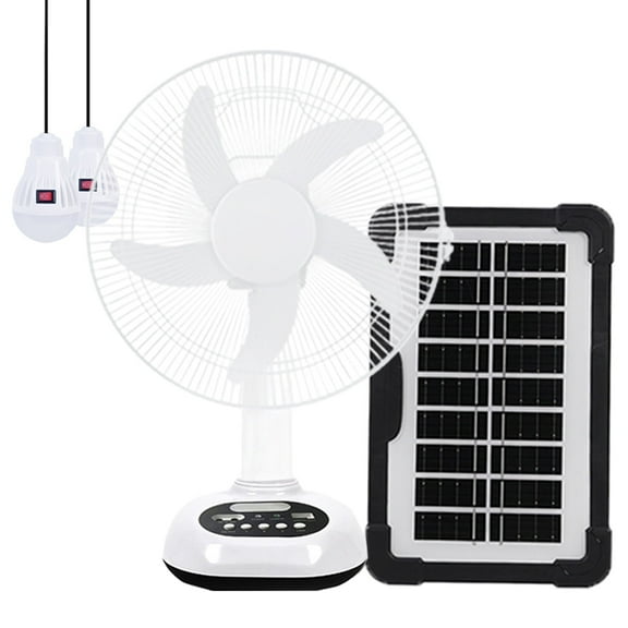 GBEOSMO 12" Solar Camping Fan with LED Lights, 14400mAh Portable Battery Powered Outdoor Fan, 2 LED Bulbs for Travel Hiking Fishing Picnic