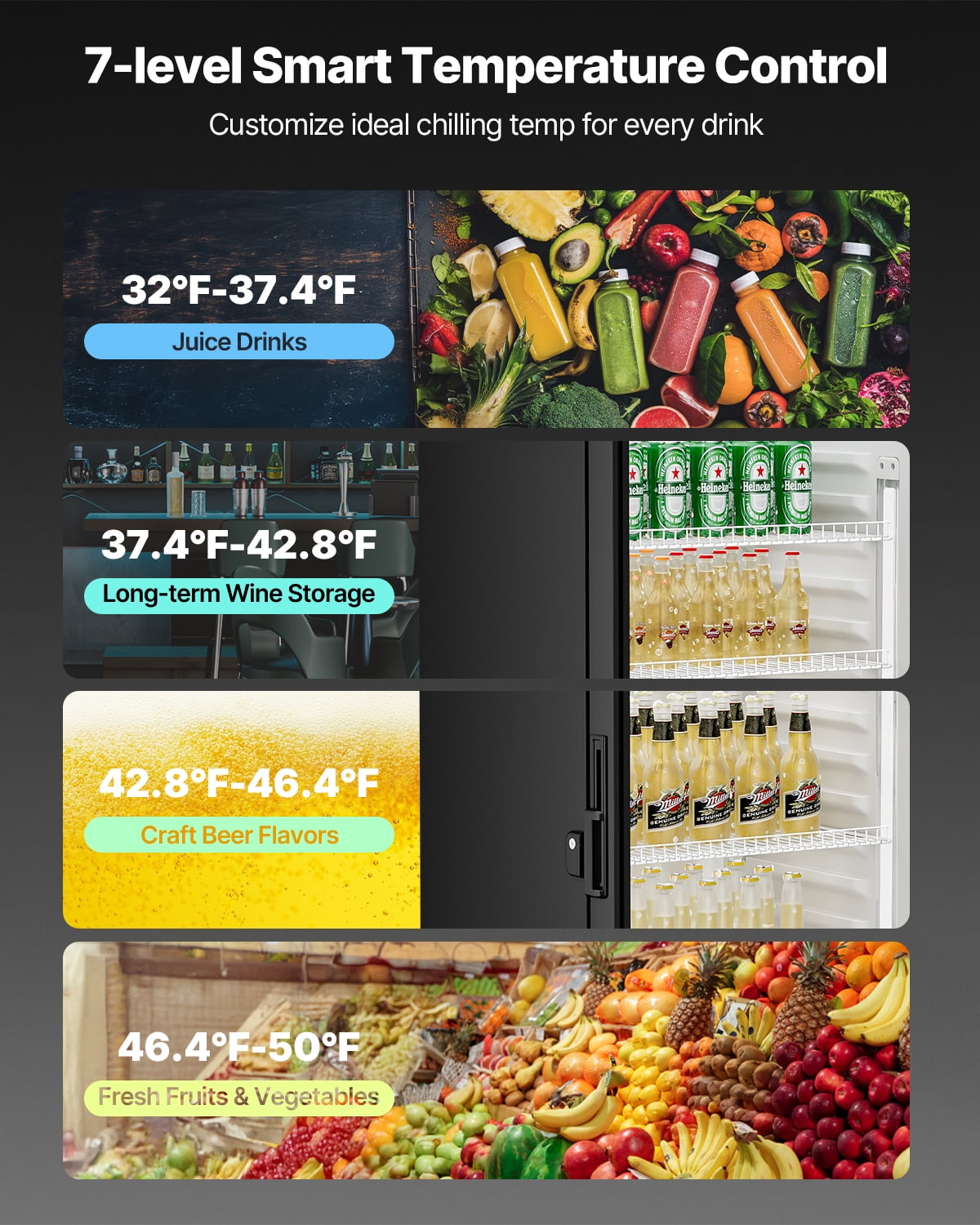 VEVOR Commercial Merchandiser Refrigerator, 9.7 CU.FT Glass Door Display Refrigerator, Beverage Refrigerator Cooler Merchandiser with Adjustable Shelves, Soft LED Light,Customizable Lightbox,Black