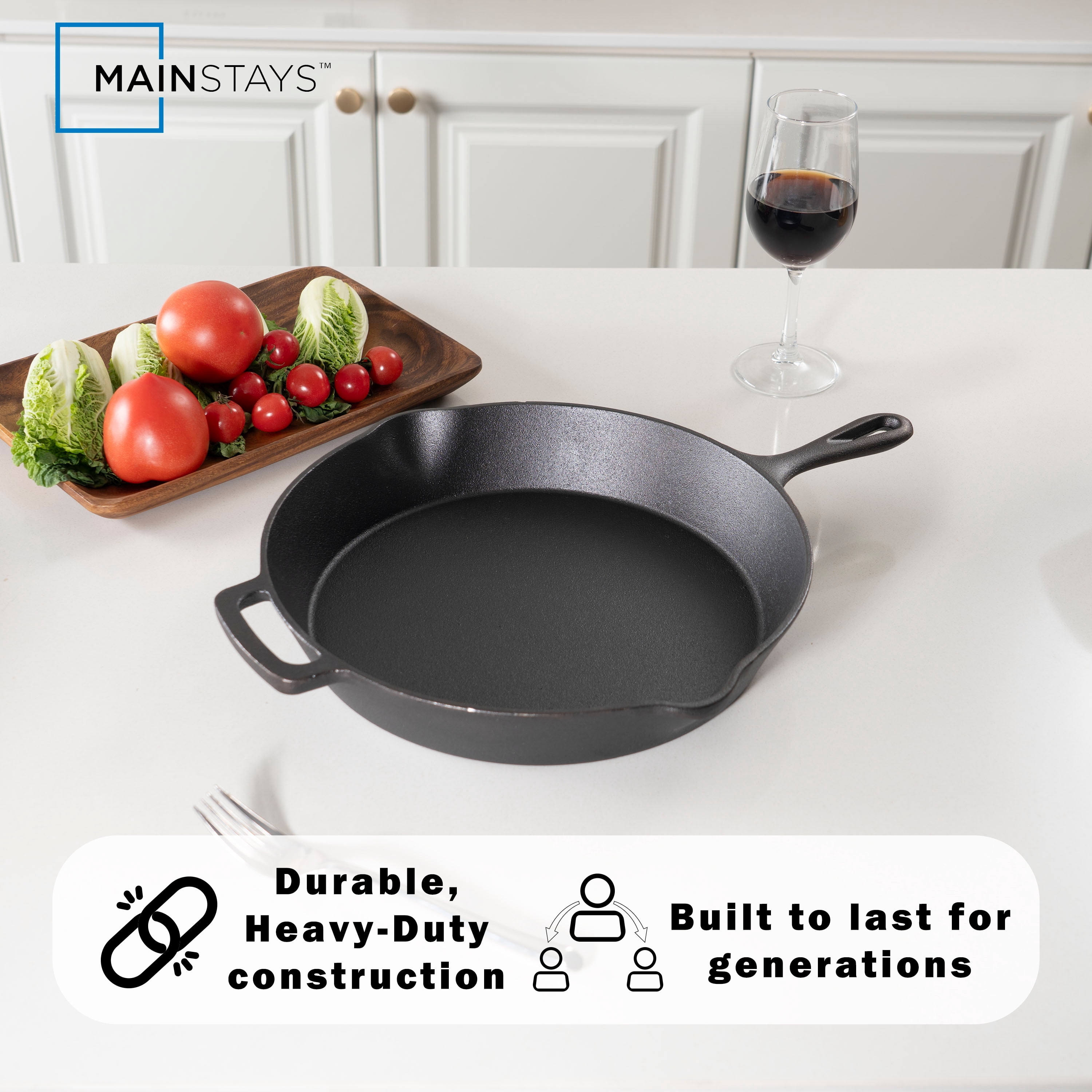 Mainstays 12 Inch Cast Iron Skillet with Single Helper Spout Black