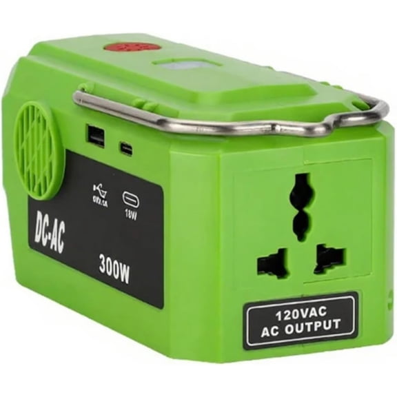 300W Power Inverter for Green*works 40V Battery DC 40V to AC 120V, Portable Camping Inverter with USB Charging & Type-C Port, LED Light, for Outdoor, Travel, Emergency Use (no Battery)