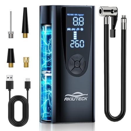 Akiuteck Portable Tire Inflator 150 PSI Cordless Air Pump Black 20000mAh
