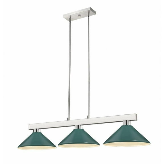 3 Light Billiard with Shade-8 inches Tall and 14 inches Wide-Brushed Nickel Finish-Dark Green Shade Color Bailey Street Home 372-Bel-4973326