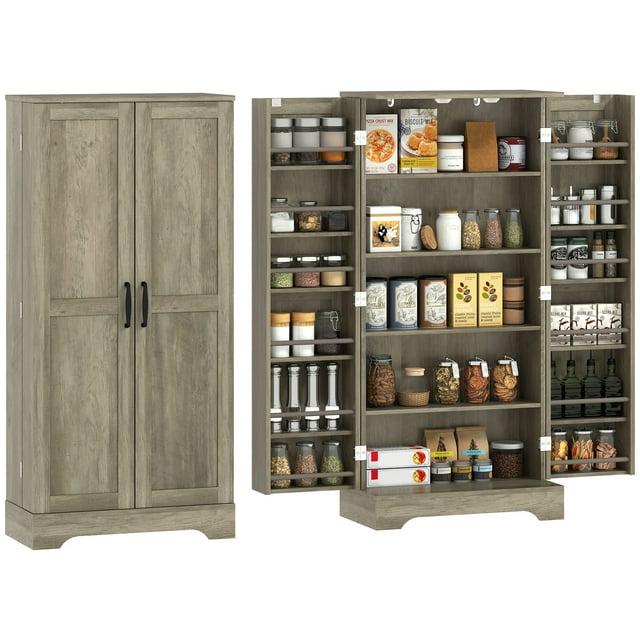 HOMCOM 50" Kitchen Pantry Cabinet, Pantry Storage Cabinet, Distressed Grey
