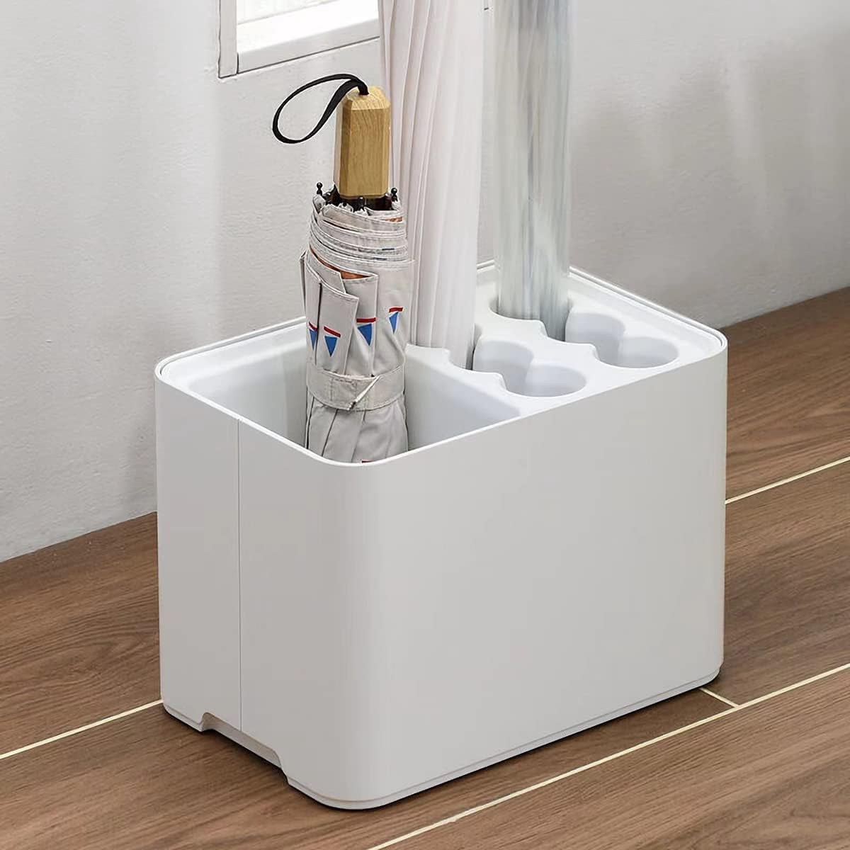 10 Hole Umbrella Rack Stand Holder with Drip Tray Space Saver Organizer Fits Entryway Corner Home Office Decor, Hold 10 Umbrellas (White)