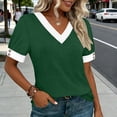 thumbnail image 6 of Women's Summer Tops V Neck Short Sleeve T-Shirts Color Block Casual Fashion Tees Clothes Green, 6 of 9