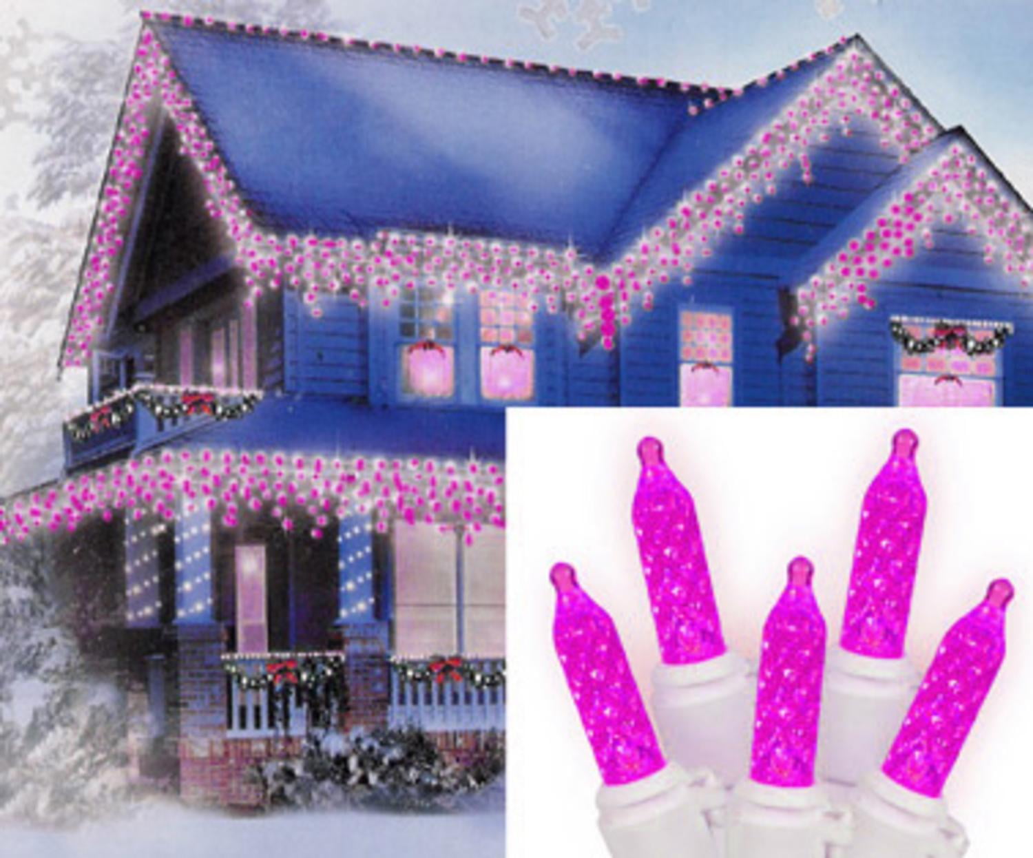 Set of 70 Hot Pink LED M5 Icicle Christmas Lights White Wire
