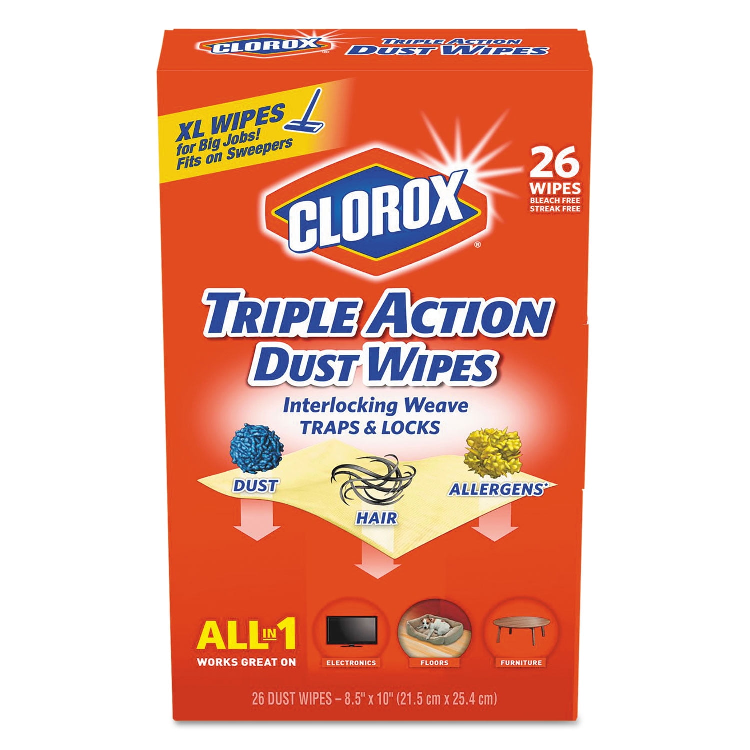 Triple Action Dust Wipes, White, 8 1/2 x 10, 26/Box