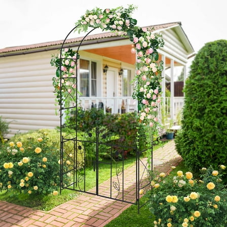 Costway 2 in 1 Garden Arbor Decorative Wedding Arch with Door & Latch for Climbing Plants