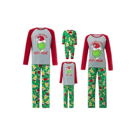 

Calsunbaby Family Matching Christmas Pajamas Set Green Elf Print Long Sleeve Tops Pants Cotton Holiday Sleepwear Pjs Outfits