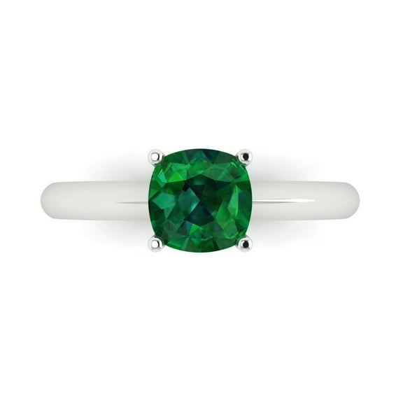 Solitaire Engagement Ring for Women - 1.5ct Simulated Emerald in 18K White Gold Promise Ring