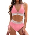 thumbnail image 1 of MKLEKYY Trajes De Baño Completo Mujer Women High Waisted Bikini Sets Swimsuits Color Block Two Piece Drawstring Bathing Suit, 1 of 5