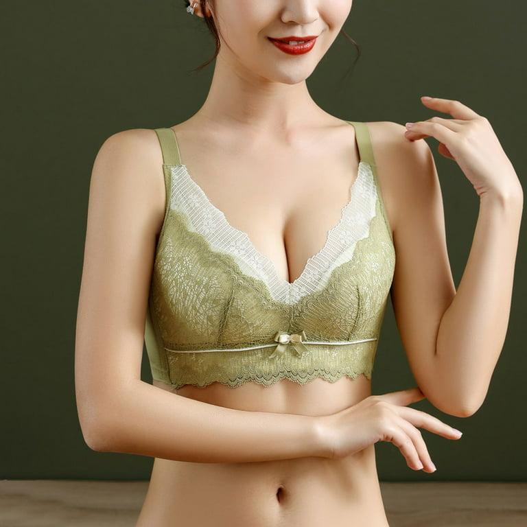 SOOMLON Lace Bras for Women Comfortable Breathable No Underwire Lace  Gathering Adjustment Lift Bra Floral Bras Plus Size Bra Green M（34/75AB）