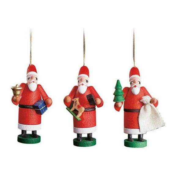Set of 3 Red, Green, and White Handcrafted Assorted Santa Richard Glaesser Ornaments, 2.5"