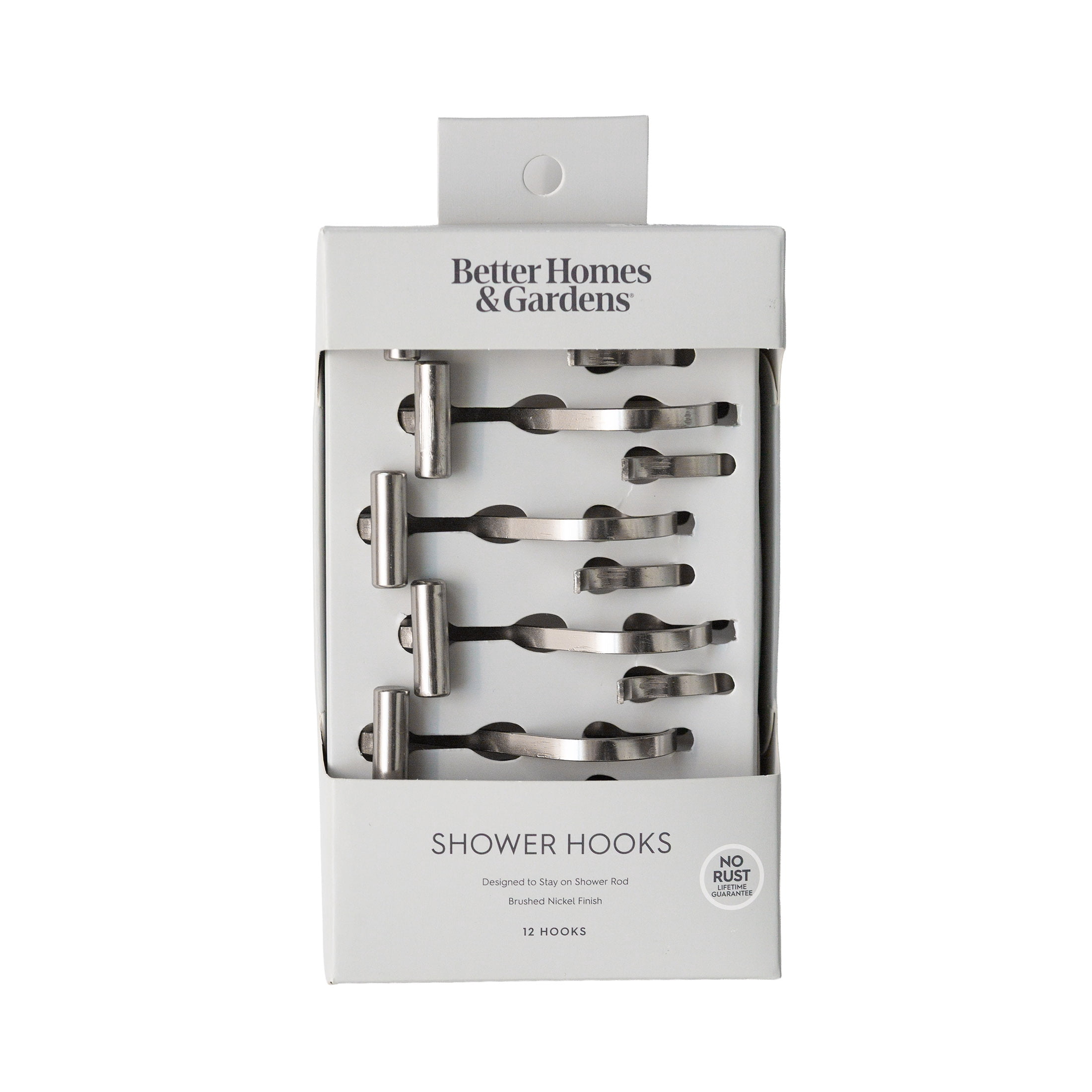(3 pack) Better Homes & Gardens S-Shape Rustproof Stainless Steel Shower Hooks with T-Bar Ends, Nickel, 12